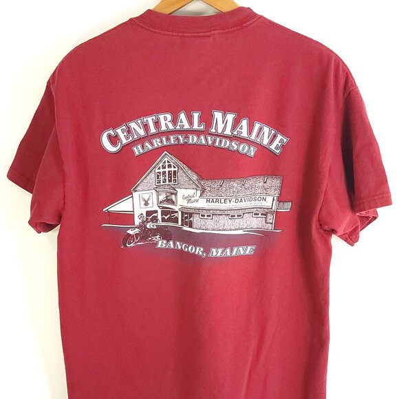 Central Maine Harley Davidson Graphic T-Shirt Men's Large Red Short Sleeve - Picture 5 of 9